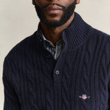GANT Lambswool Cable Knit Half-Buttoned Sweater In Evening Blue