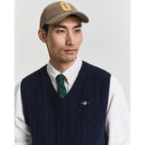 Gant Lambswool Cable Knit Vest In Evening Blue