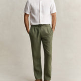 GANT Linen Regular Fit Pants In Dry Herb Green