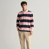 Gant Long Sleeve Shield Barstriped Heavy Rugger in Bubblegum Pink