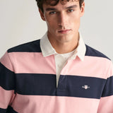Gant Long Sleeve Shield Barstriped Heavy Rugger in Bubblegum Pink
