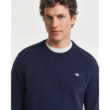 Gant Micro Textured Crew Neck Sweater In Evening Blue