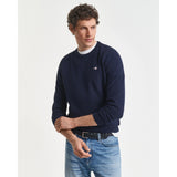 Gant Micro Textured Crew Neck Sweater In Evening Blue