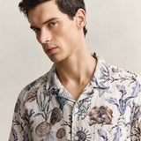 GANT Printed Linen Regular Fit Shirt In Oat Beige