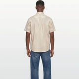 GANT Regular Cotton Linen Stripe Short Sleeve Shirt In Light Taupe