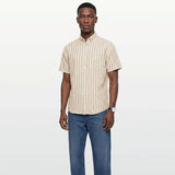 GANT Regular Cotton Linen Stripe Short Sleeve Shirt In Light Taupe
