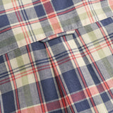 Gant Regular Fit Checked Cotton Linen Short Sleeve Shirt in Dusty Blue Sea