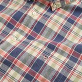 Gant Regular Fit Checked Cotton Linen Short Sleeve Shirt in Dusty Blue Sea