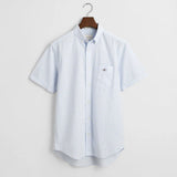 GANT Regular Fit Classic Gingham Poplin Short Sleeve Shirt in Light Blue