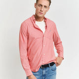 GANT Regular Fit Classic Striped Poplin Shirt in Brick Red