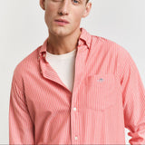 GANT Regular Fit Classic Striped Poplin Shirt in Brick Red