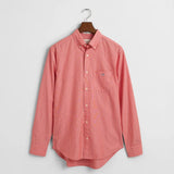 GANT Regular Fit Classic Striped Poplin Shirt in Brick Red