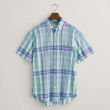 Gant Regular Fit Colorful Madras Short Sleeve Shirt in Capri Blue