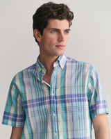 Gant Regular Fit Colorful Madras Short Sleeve Shirt in Capri Blue