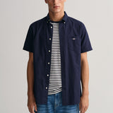 GANT Regular Fit Cotton Linen Short Sleeve Shirt Evening Blue