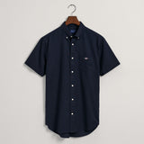 GANT Regular Fit Cotton Linen Short Sleeve Shirt Evening Blue