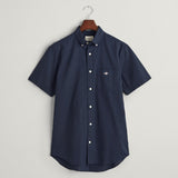 GANT Regular Fit Cotton Linen Short Sleeve Shirt in Evening Blue