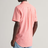 Gant Regular Fit Cotton Linen Short Sleeve Shirt in Sunset Pink