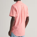 GANT Regular Fit Cotton Linen Short Sleeve Shirt in Sunset Pink