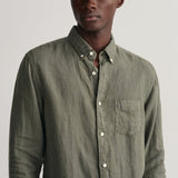 GANT Regular Fit Garment-Dyed Linen Shirt in Green Ash
