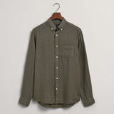 GANT Regular Fit Garment-Dyed Linen Shirt in Green Ash