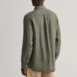 GANT Regular Fit Garment-Dyed Linen Shirt in Green Ash
