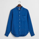 GANT Regular Fit Garment-Dyed Linen Shirt in Rich Blue