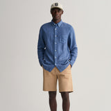 GANT Regular Fit Garment-Dyed Linen Shirt in Salty Sea