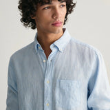 Gant Regular Fit Houndstooth Linen Shirt in Capri Blue