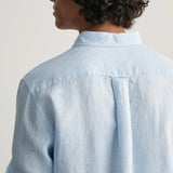 Gant Regular Fit Houndstooth Linen Shirt in Capri Blue