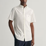 Gant Regular Fit Micro Print Short Sleeve Shirt in Eggshell