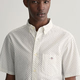 Gant Regular Fit Micro Print Short Sleeve Shirt in Eggshell