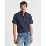 GANT Regular Fit Micro Print Short Sleeve Shirt In Evening Blue