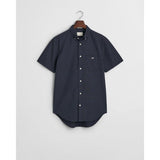 GANT Regular Fit Micro Print Short Sleeve Shirt In Evening Blue