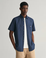 Gant Regular Fit Micro Print Short Sleeve Shirt in Marine