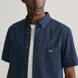 Gant Regular Fit Micro Print Short Sleeve Shirt in Marine