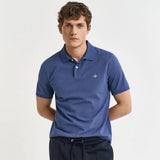 GANT Regular Fit Shield Piqué Polo Shirt in Dusty Navy
