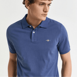 GANT Regular Fit Shield Piqué Polo Shirt in Dusty Navy