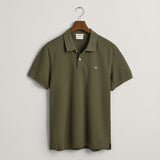 GANT Regular Fit Shield Piqué Polo Shirt in Juniper Green