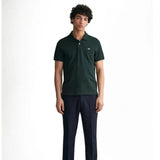 GANT Regular Fit Shield Pique Polo Shirt in Tartan Green