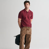 GANT Regular Fit Shield Piqué Polo Shirt in Wine Red