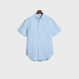 GANT Regular Fit Short Sleeve Linen Shirt In Capri Blue
