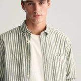 GANT Regular Fit Striped Cotton Linen Shirt in Pine Green