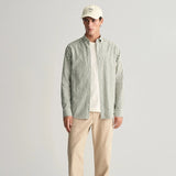 GANT Regular Fit Striped Cotton Linen Shirt in Pine Green