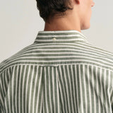 GANT Regular Fit Striped Cotton Linen Shirt in Pine Green