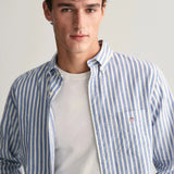 Gant Regular Fit Striped Cotton Linen Shirt in Rich Blue