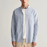 Gant Regular Fit Striped Cotton Linen Shirt in Rich Blue