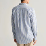 Gant Regular Fit Striped Cotton Linen Shirt in Rich Blue