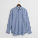 GANT Regular Fit Striped Cotton Linen Shirt in Rich Blue