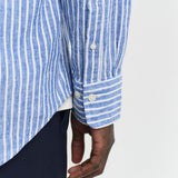 GANT Regular Fit Striped Cotton Linen Shirt in Rich Blue